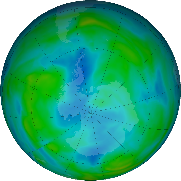 Antarctic ozone map for 15 June 2021